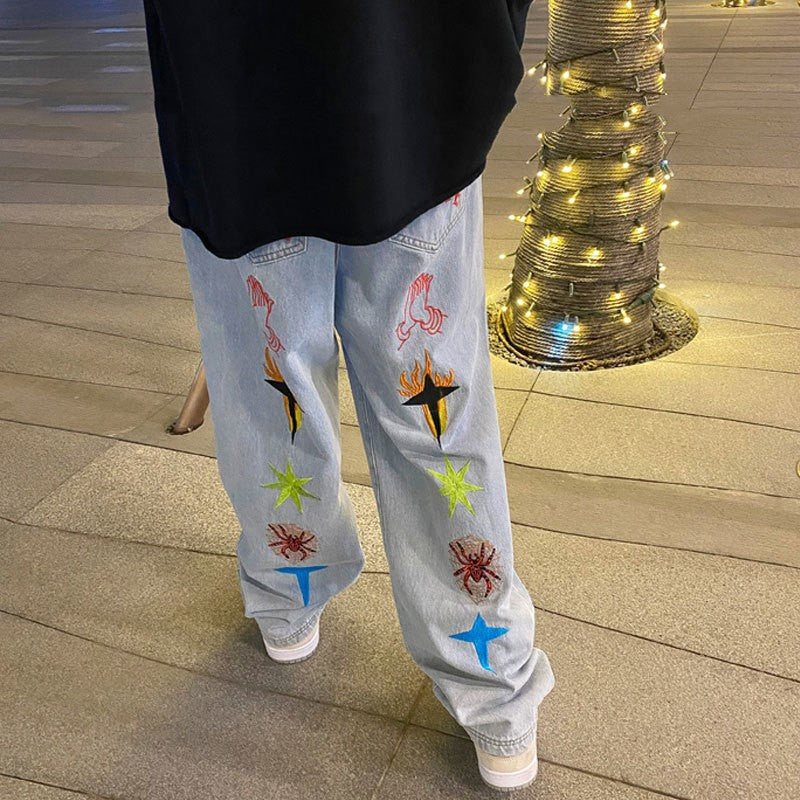 "Game" Embroidered Retro Jeans