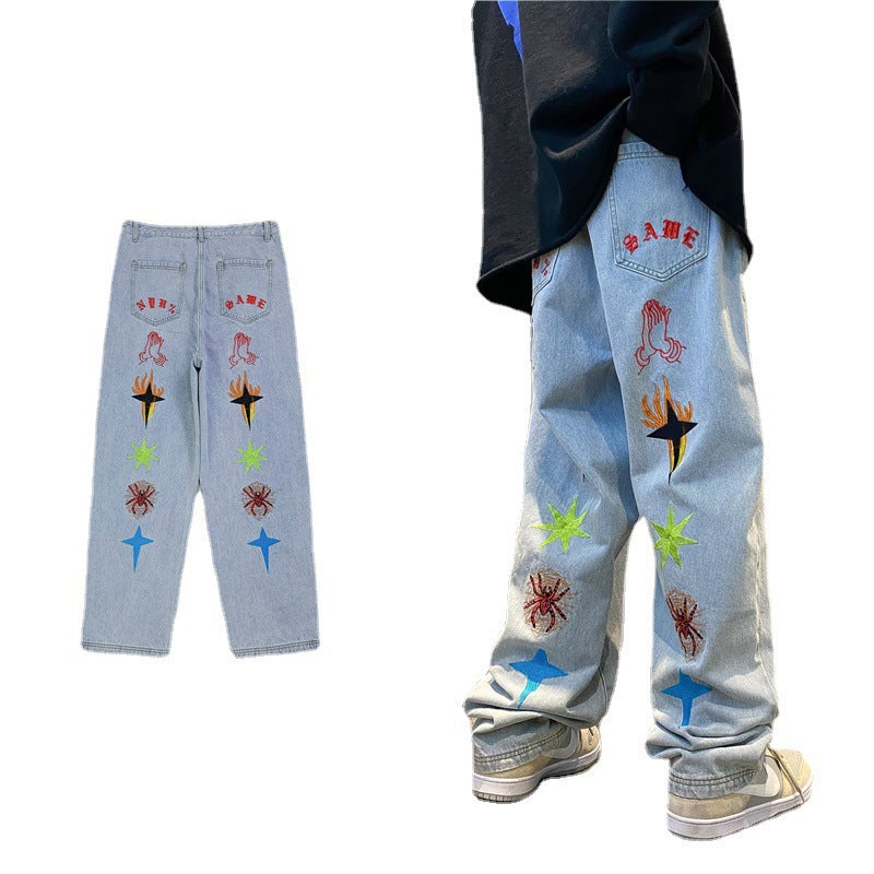 "Game" Embroidered Retro Jeans