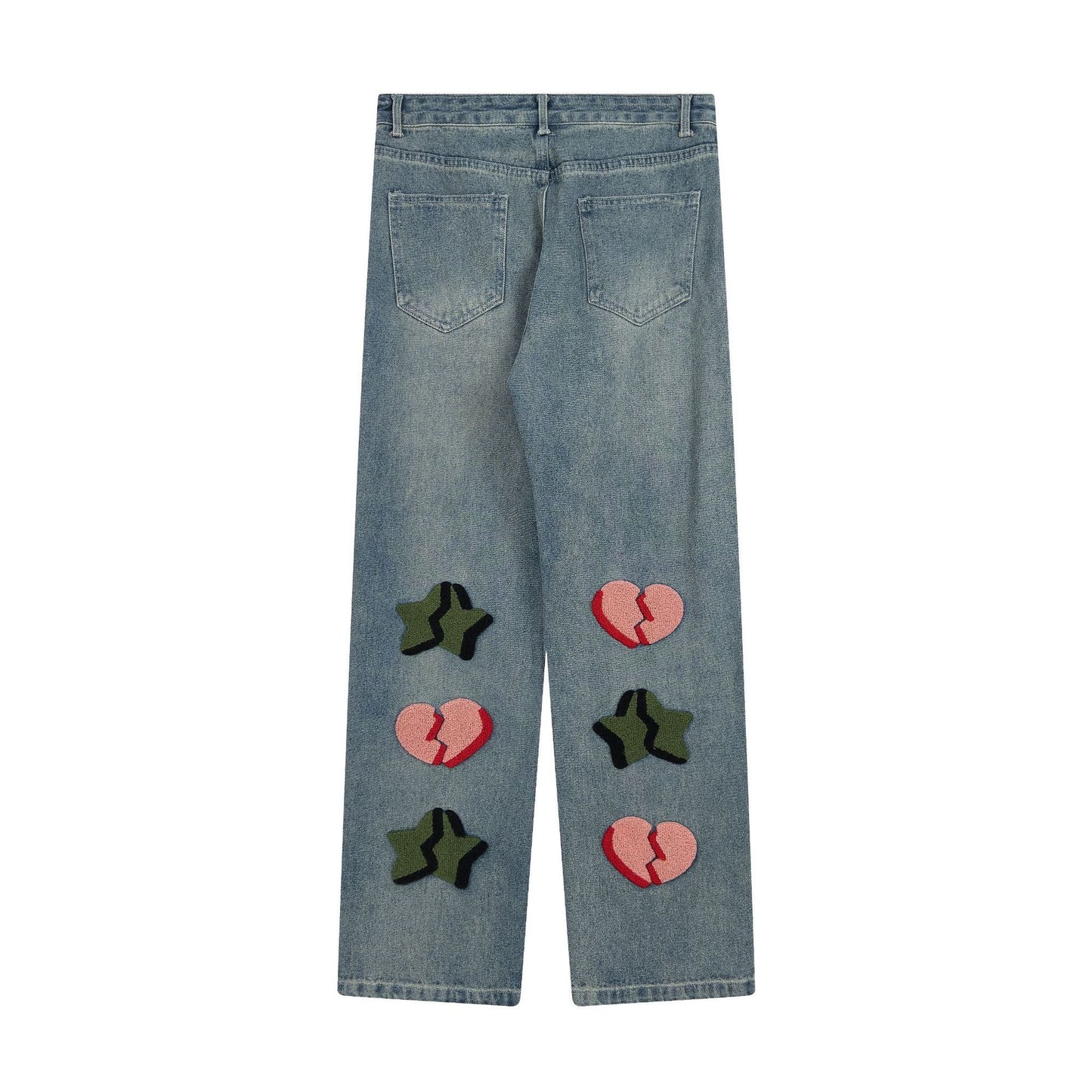 Broken Heart Embroidery Straight Jeans