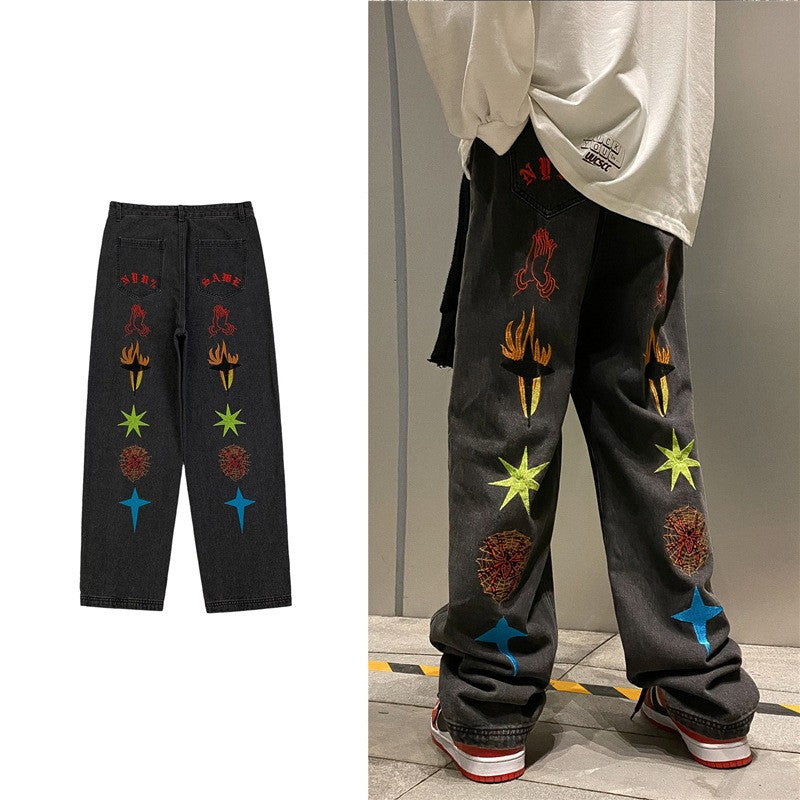 "Game" Embroidered Retro Jeans